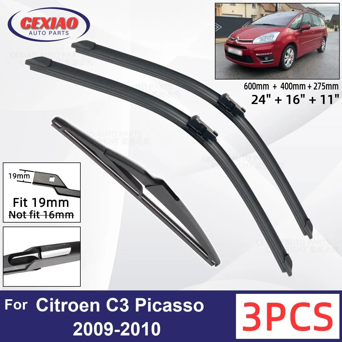 For Citroen C3 Picasso 2009-2010 Car Front Rear Wiper Blades Soft Rubber Windscreen Wipers Auto Windshield 24"+16"+11" 2009 2010
For Citroen C3 Picasso 2009-2010 Car Front Rear Wiper Blades Soft Rubber Windscreen Wipers Auto Windshield 24"+16"+11" 2009 2010