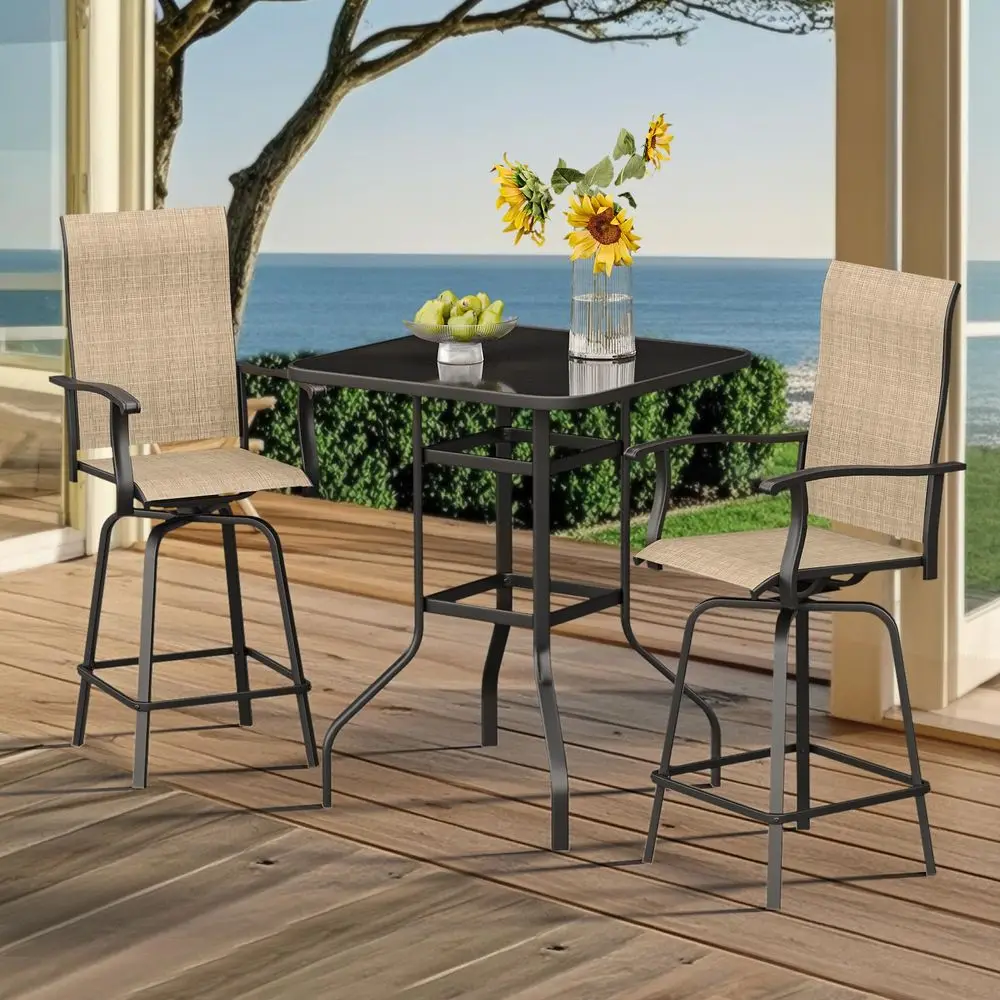 3Piece Patio Bar Set with Textilene Swivel Bar Stools, AllWeather Bar Height Tempered Glass Table and Chairs for Lawn, Garden,
3Piece Patio Bar Set with Textilene Swivel Bar Stools, AllWeather Bar Height Tempered Glass Table and Chairs for Lawn, Garden,