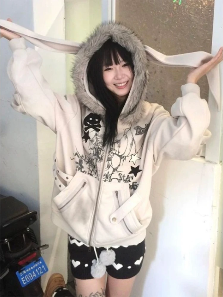 Cute Rabbit Ear Hooded Sweatshirts Coat Women Autumn Winter New Thicked Warm Tops Mujer Y2k Long Sleeve Loose Zipper Jackets
Cute Rabbit Ear Hooded Sweatshirts Coat Women Autumn Winter New Thicked Warm Tops Mujer Y2k Long Sleeve Loose Zipper Jackets