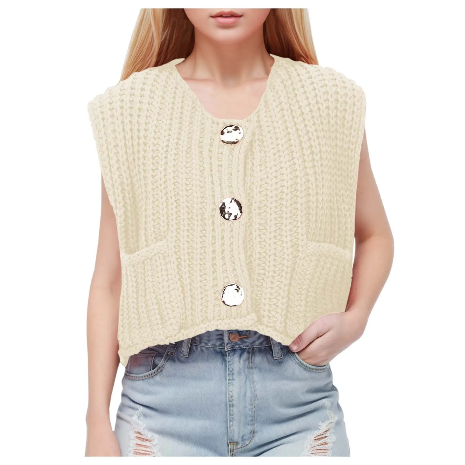 Fashion Solid Round Neck Knitted Vest For Women Chic Sleeveless Button Pocket Cardigan 2024 Autumn Female Commuting Streetwear
Fashion Solid Round Neck Knitted Vest For Women Chic Sleeveless Button Pocket Cardigan 2024 Autumn Female Commuting Streetwear