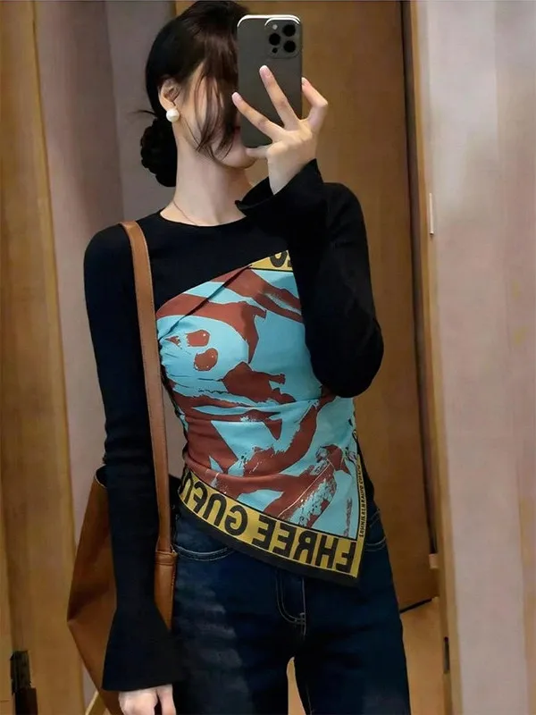 plus Size Women's Bla fiti Print Bell Sve Top ort Slim Fit T-irt Korean Sle Commute Faion Spring Season
plus Size Women's Bla fiti Print Bell Sve Top ort Slim Fit T-irt Korean Sle Commute Faion Spring Season