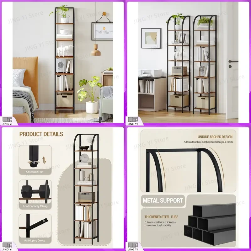 6-Tier Narrow Bookcase Shelving Unit for Living Room Office Bedroom Industrial Rustic Brown Sturdy Metal Wood Bookshelf
6-Tier Narrow Bookcase Shelving Unit for Living Room Office Bedroom Industrial Rustic Brown Sturdy Metal Wood Bookshelf