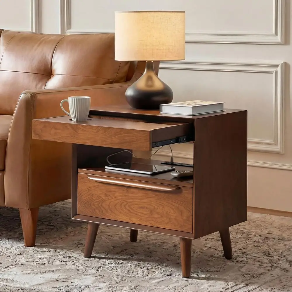 Modern Acorn Finish End Table with Pull-Out Shelf and Hidden Storage
Modern Acorn Finish End Table with Pull-Out Shelf and Hidden Storage