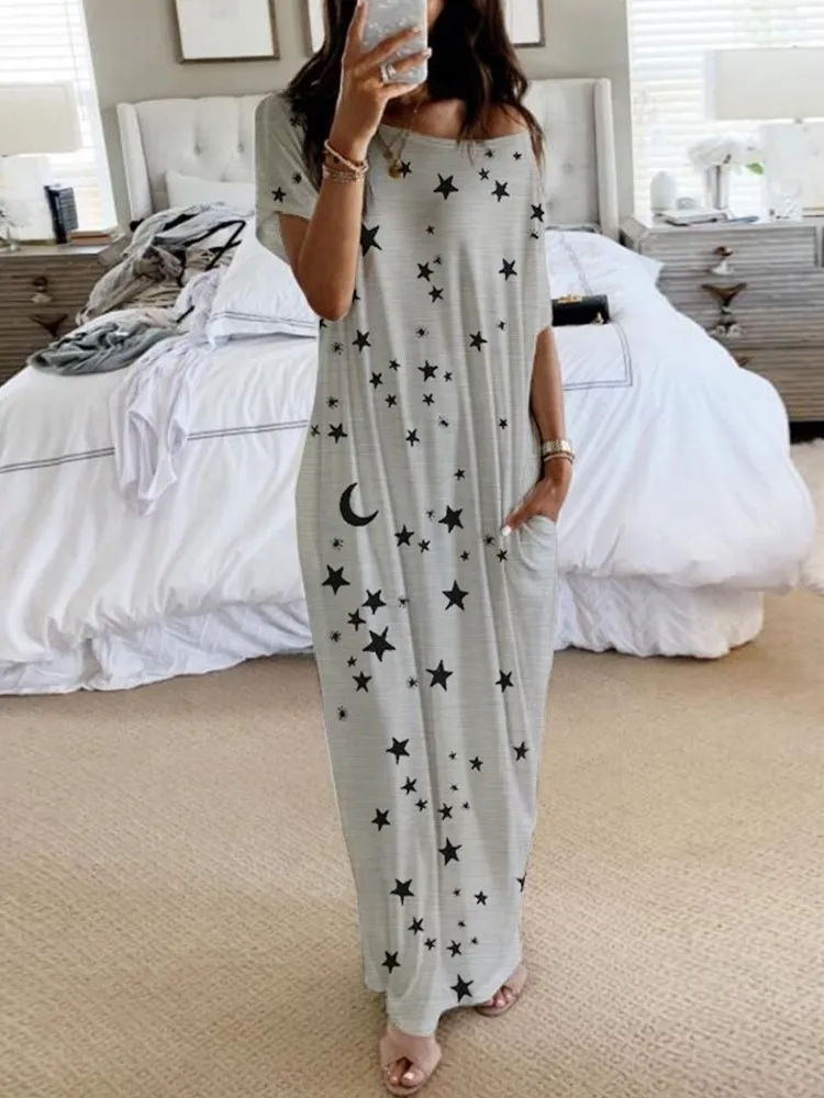 2025 Women's Fashion New Star Moon Printed Dresses Short Sleeve Long Home Party Pullover Summer Loose Casual Dress Female Robe
2025 Women's Fashion New Star Moon Printed Dresses Short Sleeve Long Home Party Pullover Summer Loose Casual Dress Female Robe
