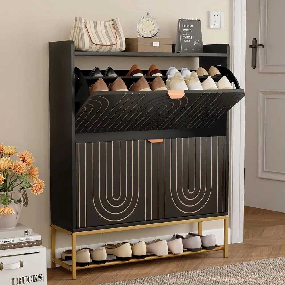 Classic Wooden Shoe Storage Cabinet with 2 Drawers, Elegant Hidden Shoe Rack Organizer for Entryway or Hallway (Black)
Classic Wooden Shoe Storage Cabinet with 2 Drawers, Elegant Hidden Shoe Rack Organizer for Entryway or Hallway (Black)
