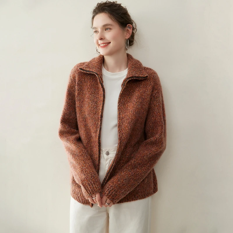 Luxury Women 100% Cashmere Sweater Coat Zipper Cardigan Colored Yarn Autumn Winter Heavyweight High Quality Cashmere Knitwear
Luxury Women 100% Cashmere Sweater Coat Zipper Cardigan Colored Yarn Autumn Winter Heavyweight High Quality Cashmere Knitwear