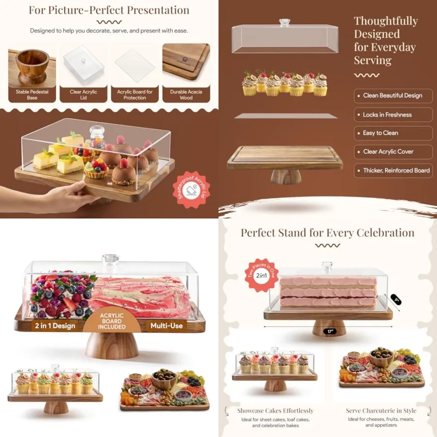 Acacia Wood Cake Stand with Lid - Rectangular Cake Holder, 2-in-1 Dessert Table Display Set Charcuterie Board for Cheese, Chips
Acacia Wood Cake Stand with Lid - Rectangular Cake Holder, 2-in-1 Dessert Table Display Set Charcuterie Board for Cheese, Chips