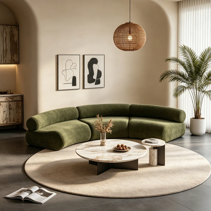 French retro chenille curved sofa green small apartment living room sofa Internet celebrity designer fabric sofa
French retro chenille curved sofa green small apartment living room sofa Internet celebrity designer fabric sofa