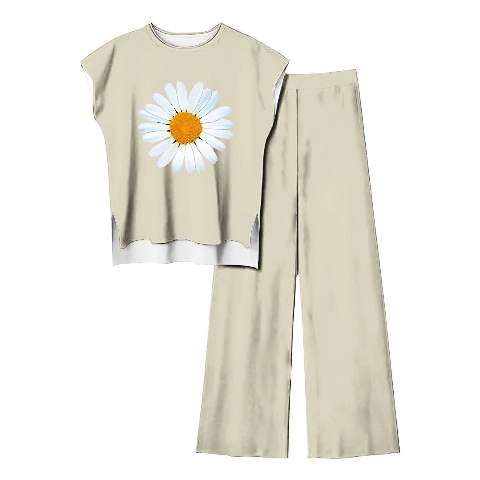 Sleeveless Print T Shirt Pant Two Piece Set Women Fashion O-neck Split Tshirt Pants Set Summer Casual Loose Home Daisy Top Suit
Sleeveless Print T Shirt Pant Two Piece Set Women Fashion O-neck Split Tshirt Pants Set Summer Casual Loose Home Daisy Top Suit