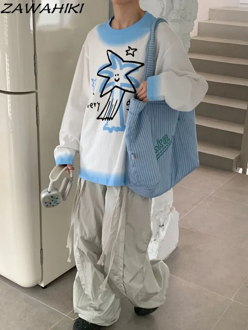 Korean Fashion Loose Cartoon Letter Print Gradient Contrast Color Long Sleeve T Shirt Women Y2K Grunge Clothes Chic Tops Mujer
Korean Fashion Loose Cartoon Letter Print Gradient Contrast Color Long Sleeve T Shirt Women Y2K Grunge Clothes Chic Tops Mujer