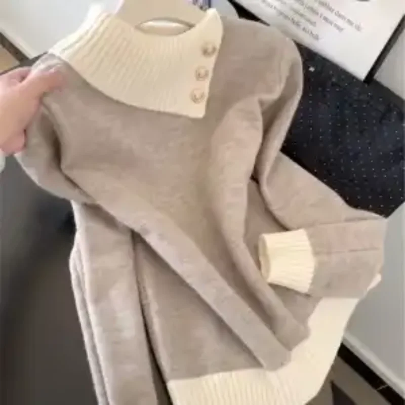 Women Asymmetric Collar Color Block Knit Sweater Thick Warm Long Sleeve Base Top
Women Asymmetric Collar Color Block Knit Sweater Thick Warm Long Sleeve Base Top