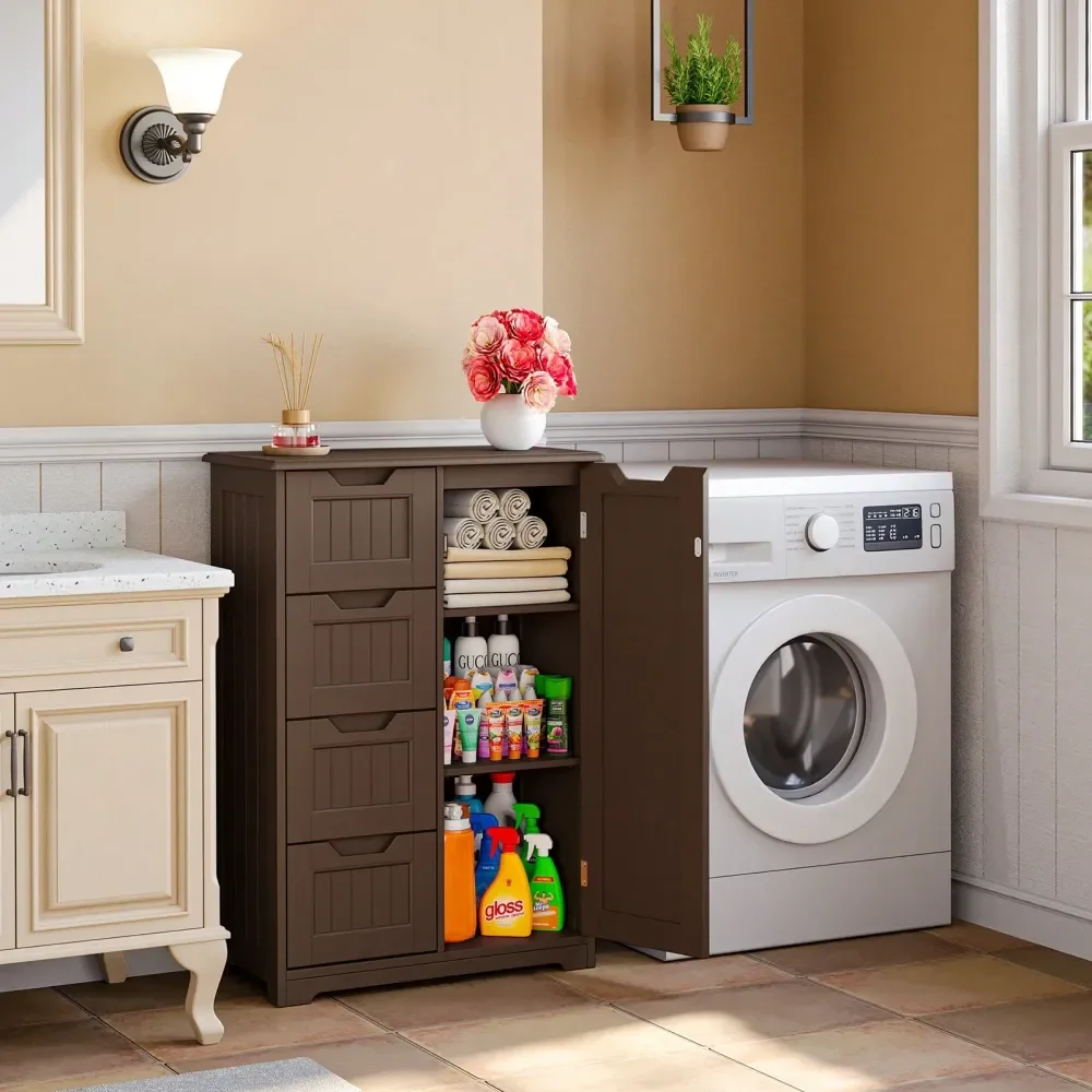 Bathroom Pantry Storage Cabinet With 4 Drawers, Small Kitchen Pantry Storage Cabinet With Adjustable Shelf, Freestanding Wooden
Bathroom Pantry Storage Cabinet With 4 Drawers, Small Kitchen Pantry Storage Cabinet With Adjustable Shelf, Freestanding Wooden