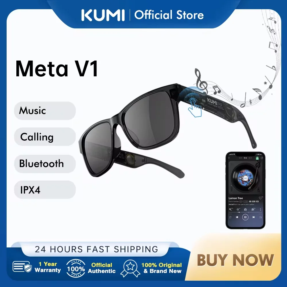 KUMI Meta V1 Smart Glasses Polarized Sunglasses Bluetooth glasses IPX4 Waterproof Open Ear Headphones Bluetooth Phone Call of AI
KUMI Meta V1 Smart Glasses Polarized Sunglasses Bluetooth glasses IPX4 Waterproof Open Ear Headphones Bluetooth Phone Call of AI