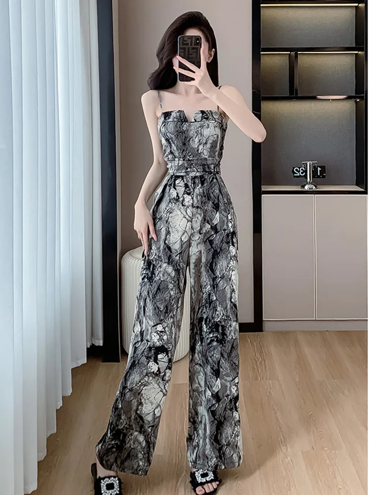 Women's Jumpsuits Summer One Piece Outfits Sexy Spaghetti Strap Ink Printed Holiday New Long Playsuits Overalls
Women's Jumpsuits Summer One Piece Outfits Sexy Spaghetti Strap Ink Printed Holiday New Long Playsuits Overalls