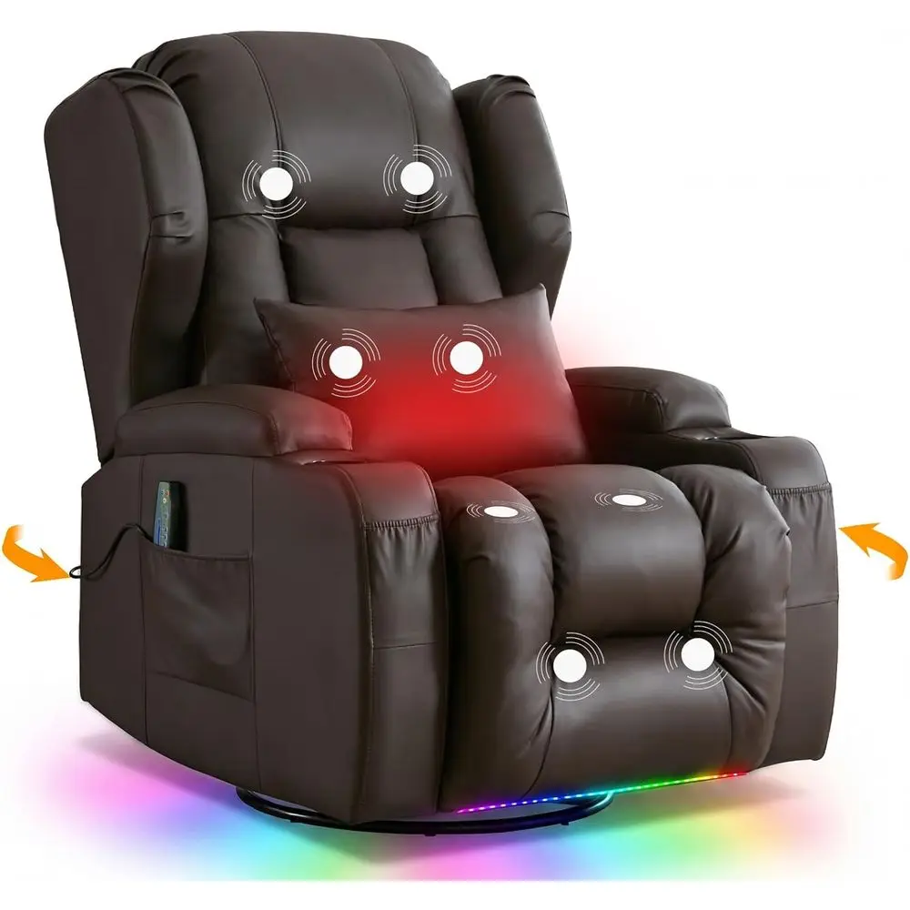 Dual Motor Swivel Rocker Recliner Chair with Massage, Heat, LED Lights, USB Ports, and Cup Holders for Home Theater and Gaming
Dual Motor Swivel Rocker Recliner Chair with Massage, Heat, LED Lights, USB Ports, and Cup Holders for Home Theater and Gaming