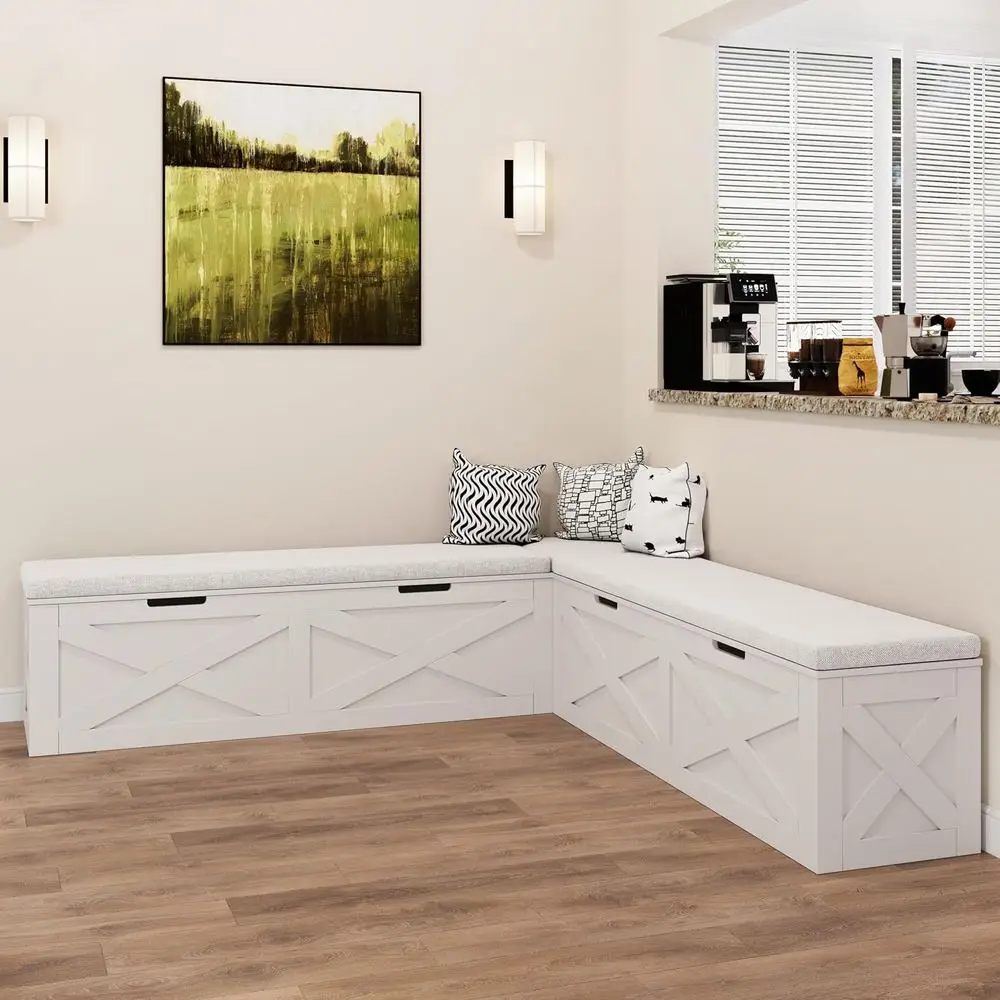 Corner Breakfast Bench with Cushion, L-Shape Storage Seat for Dining & Living Spaces, White Handle
Corner Breakfast Bench with Cushion, L-Shape Storage Seat for Dining & Living Spaces, White Handle