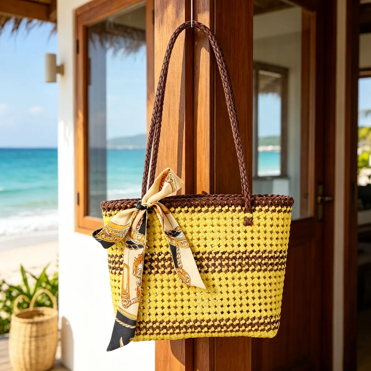 Trend Handmade Rattan Woven Vegetable Basket Paired with Exquisite Ribbon Hollowed Out Hand-held Bag Outdoor Beach Bag
Trend Handmade Rattan Woven Vegetable Basket Paired with Exquisite Ribbon Hollowed Out Hand-held Bag Outdoor Beach Bag