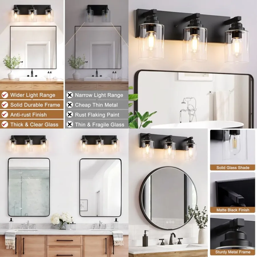 Bathroom Light Fixture, 3 Light Matte Vanity Light, 18.8" Modern Farmhouse Bathroom Lighting Fixtures Over Mirror, with Clear G
Bathroom Light Fixture, 3 Light Matte Vanity Light, 18.8" Modern Farmhouse Bathroom Lighting Fixtures Over Mirror, with Clear G