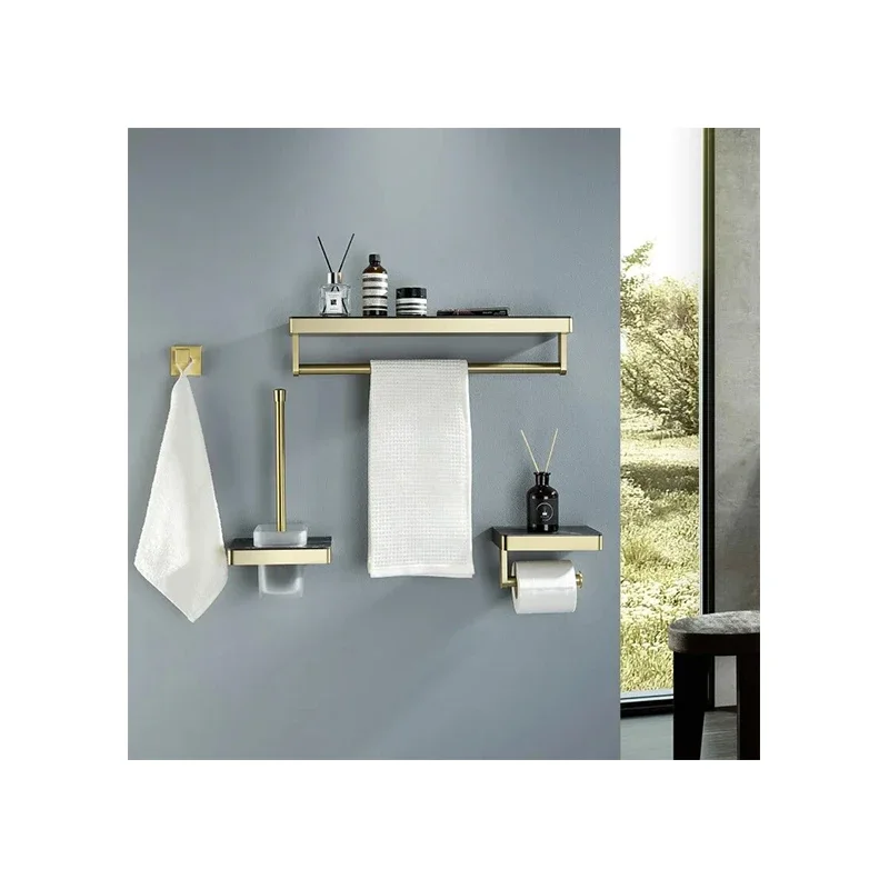 Modern gold bathroom accessories set wall mounted stainless steel marble stone toilet paper holder 4 pieces bath hardware set
Modern gold bathroom accessories set wall mounted stainless steel marble stone toilet paper holder 4 pieces bath hardware set