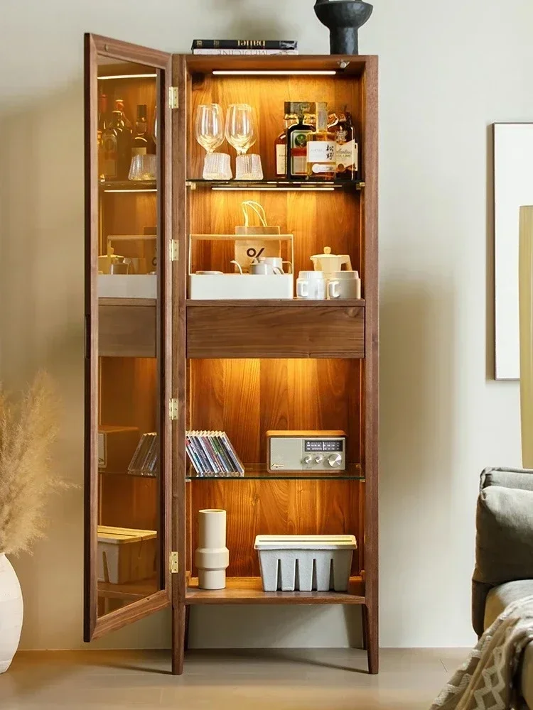 N North America Black Walnut Solid Wood Glass Wine Cabinet Light Luxury Display Storage V Side Cabinet High And Low Bookcase
N North America Black Walnut Solid Wood Glass Wine Cabinet Light Luxury Display Storage V Side Cabinet High And Low Bookcase