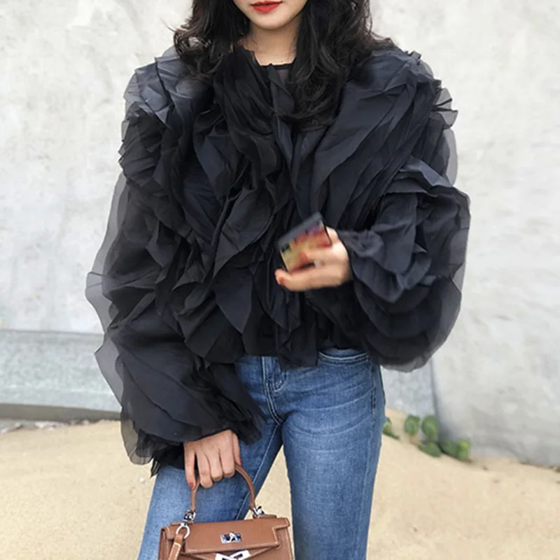 Womens Black Ruffle Layered Organza Long Sleeve Blouse Elegant Loose Casual Top
Womens Black Ruffle Layered Organza Long Sleeve Blouse Elegant Loose Casual Top