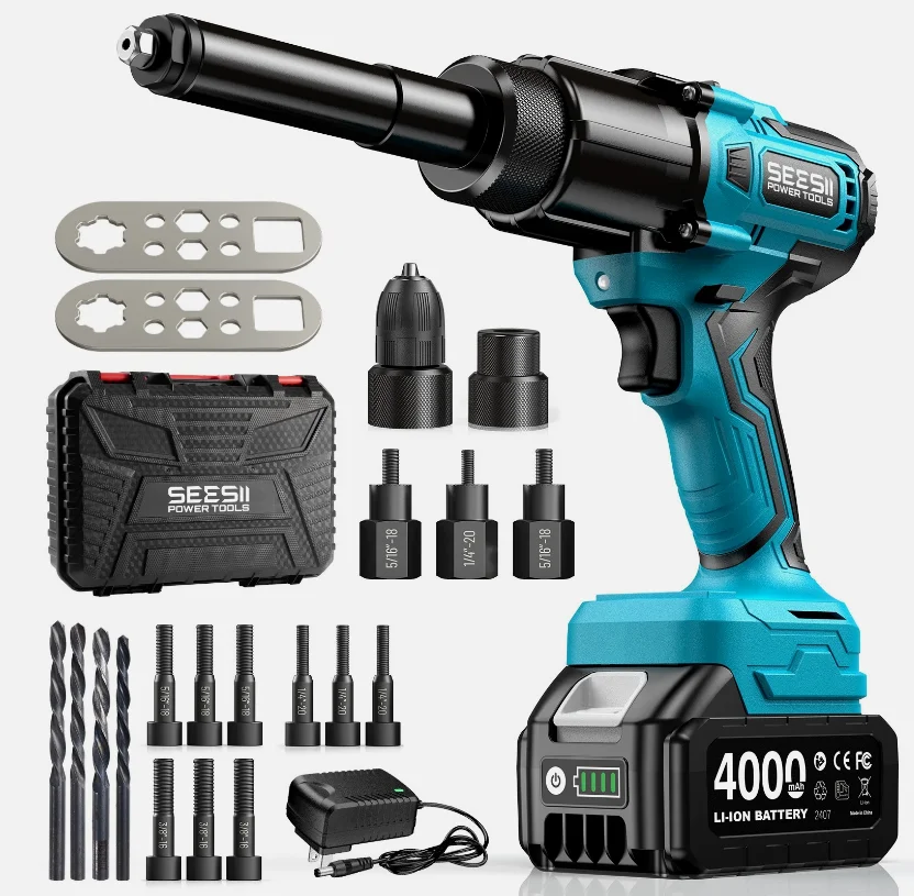 Seesii Electric Rivet Gun Kit 3-in-1 Cordless Brushless Electric Rechargeable Automatic Riveting Tool Set Rivet Nut Gun Drill Insert with 4.0Ah Battery for Metal Plastic Leather for Makita
Seesii Electric Rivet Gun Kit 3-in-1 Cordless Brushless Electric Rechargeable Automatic Riveting Tool Set Rivet Nut Gun Drill Insert with 4.0Ah Battery for Metal Plastic Leather for Makita