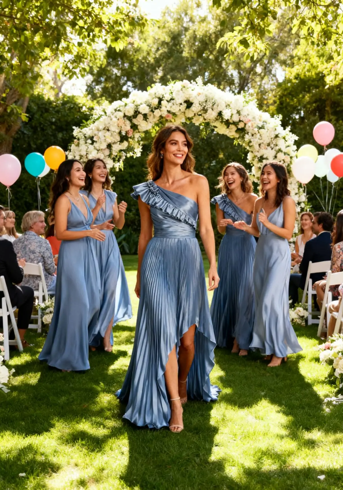 Women's One Shoulder Ruffles Bridesmaid Dresses Satin Ruched Formal Evening Gowns
Women's One Shoulder Ruffles Bridesmaid Dresses Satin Ruched Formal Evening Gowns