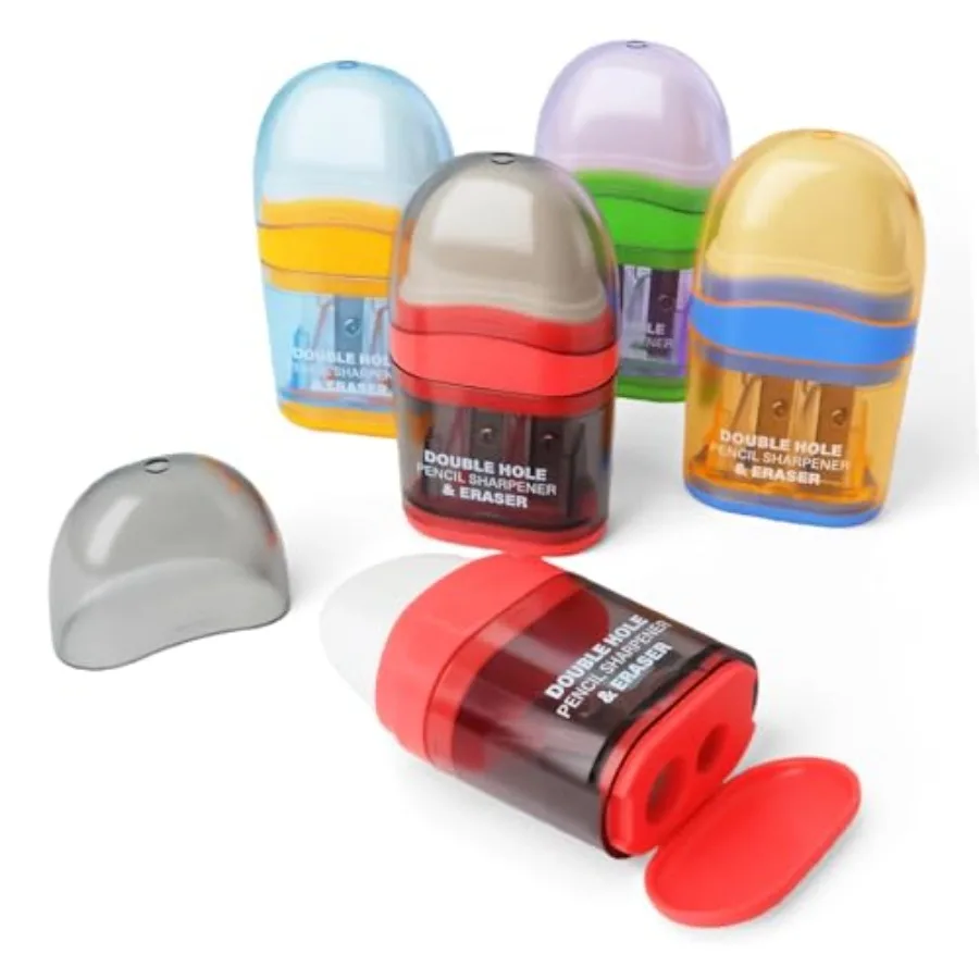 Pencil Sharpener with Eraser, 4 Pack, 2 Sharpening Holes, Colorful Manual Handheld Pencil Sharpener for Office and School
Pencil Sharpener with Eraser, 4 Pack, 2 Sharpening Holes, Colorful Manual Handheld Pencil Sharpener for Office and School