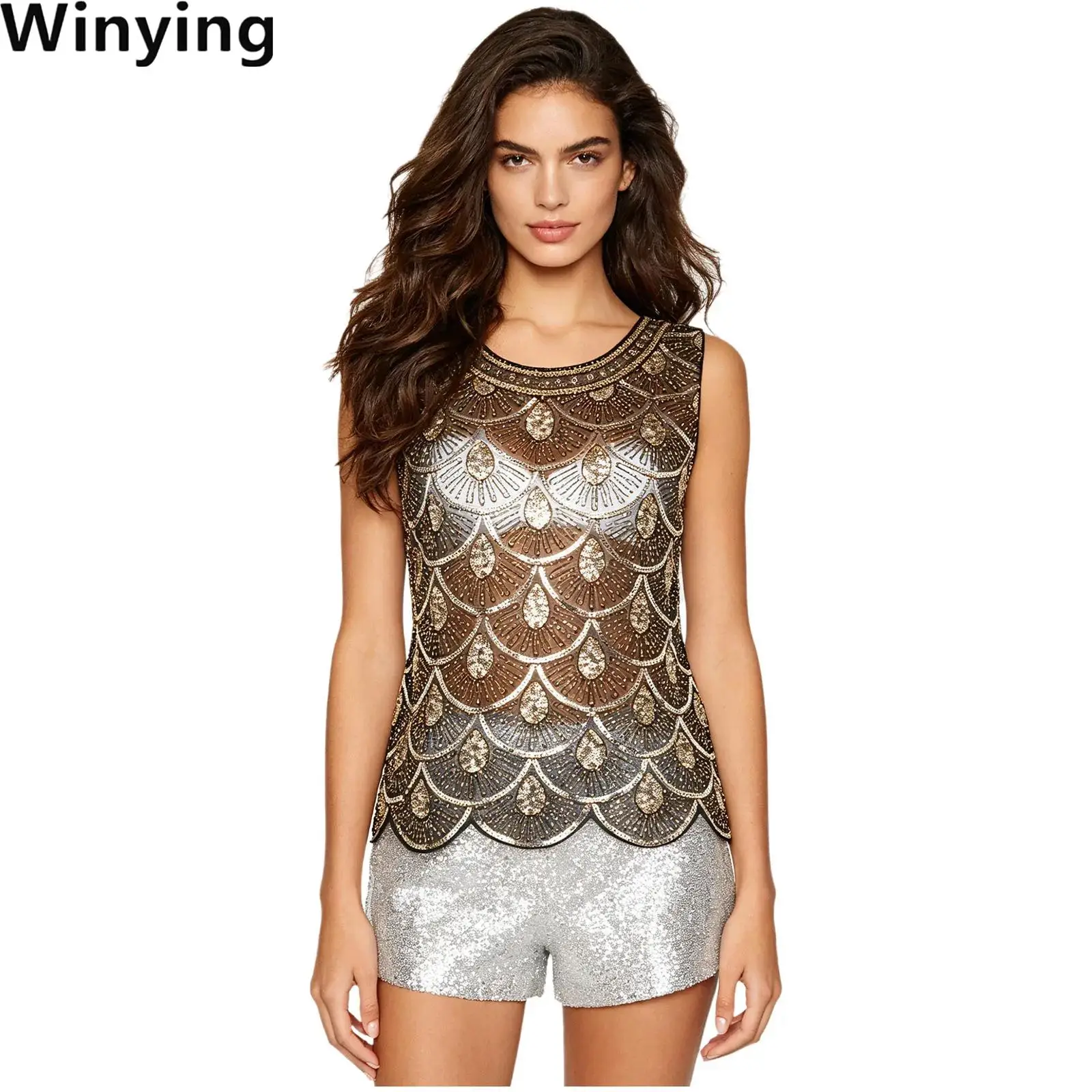 Sheer Women 1920s Flapper Mesh Vest Sequin And Plastic Beads Sleeveless Pullover Cover-up Tank Top for Vintage Party Cocktails
Sheer Women 1920s Flapper Mesh Vest Sequin And Plastic Beads Sleeveless Pullover Cover-up Tank Top for Vintage Party Cocktails