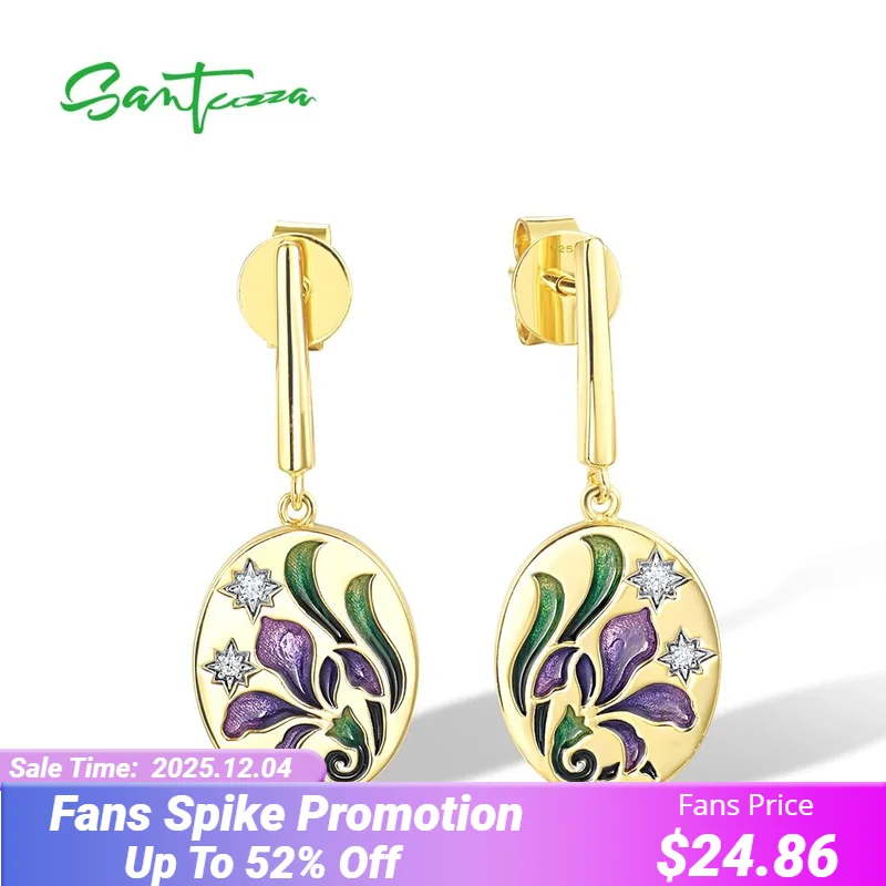 SANTUZZA Genuine 925 Sterling Silver Drop Earrings For Women Sparkling White CZ Purple Flower Chic Enamel Trendy Fine Jewelry
SANTUZZA Genuine 925 Sterling Silver Drop Earrings For Women Sparkling White CZ Purple Flower Chic Enamel Trendy Fine Jewelry