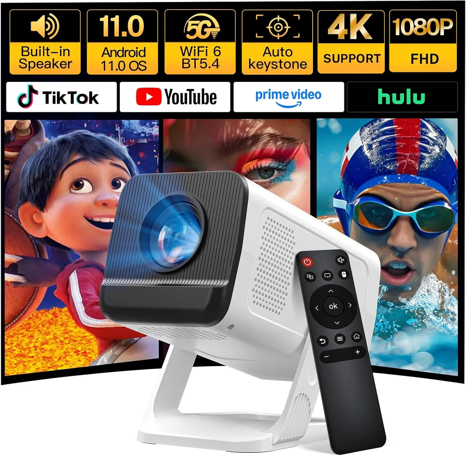 Portable WiFi 6 Bluetooth Projector with Android 11, Auto Keystone, 1080P 4K Support for Home Outdoor Use
Portable WiFi 6 Bluetooth Projector with Android 11, Auto Keystone, 1080P 4K Support for Home Outdoor Use