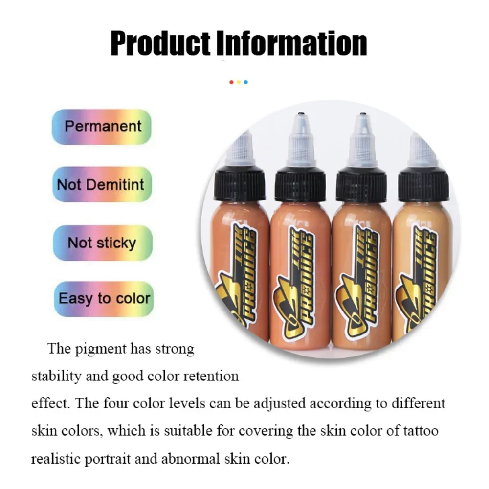 30ML Professional Tattoo Skin Covered Ink 4 Colors Natural Body Art Permanent Makeup Easy Tint Pigments Simulate Skin Color New
30ML Professional Tattoo Skin Covered Ink 4 Colors Natural Body Art Permanent Makeup Easy Tint Pigments Simulate Skin Color New