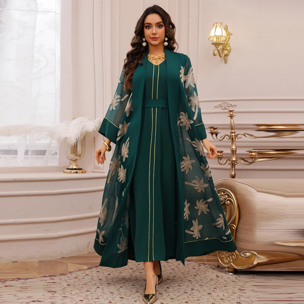 Two Piece Embroidered Muslim Abaya Set Ramadan Kimono Jalabiya Women Dress Kebaya Caftan Marocain Femme Robe Islam Clothing Suit
Two Piece Embroidered Muslim Abaya Set Ramadan Kimono Jalabiya Women Dress Kebaya Caftan Marocain Femme Robe Islam Clothing Suit