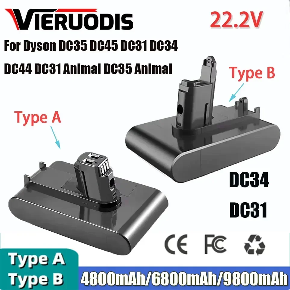 For Dyson 22.2V 6800mAh Type A/B Li-ion Vacuum Battery for Dyson DC35 DC45 DC31 DC34 DC44 DC31 Animal DC35 Animal
For Dyson 22.2V 6800mAh Type A/B Li-ion Vacuum Battery for Dyson DC35 DC45 DC31 DC34 DC44 DC31 Animal DC35 Animal