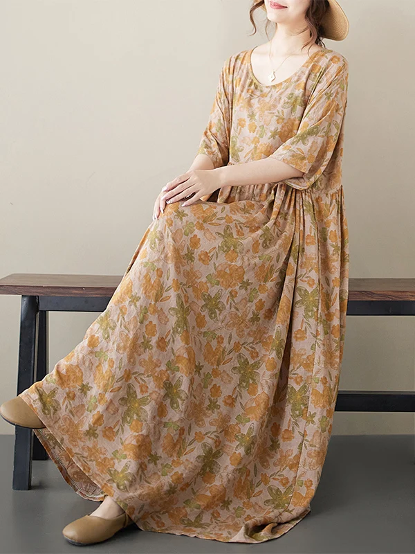 Elegant Summer New plus Size Women's round Neck Short Sleeve Printed Loose Slimming Dress Ethnic Style Mom Clothes Cotton Blend
Elegant Summer New plus Size Women's round Neck Short Sleeve Printed Loose Slimming Dress Ethnic Style Mom Clothes Cotton Blend