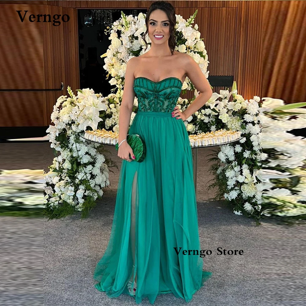 Verngo Green Tulle Beads Embriodery Long Evening Dresses Sweetheart Side Slit Floor Length Arabic Women Prom Dress Formal Gowns
Verngo Green Tulle Beads Embriodery Long Evening Dresses Sweetheart Side Slit Floor Length Arabic Women Prom Dress Formal Gowns