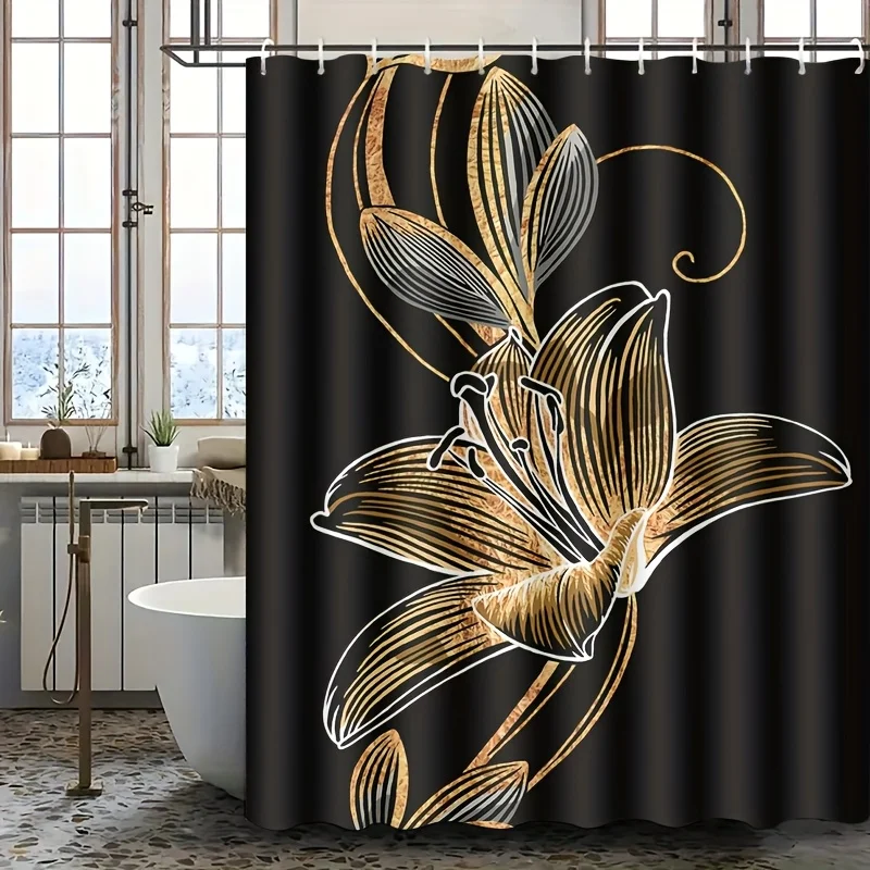 Gold Lily Shower Curtain Black Background Luxury Floral Design Elegant Bathroom Decor Waterproof Fabric Bath Curtain Set Home
Gold Lily Shower Curtain Black Background Luxury Floral Design Elegant Bathroom Decor Waterproof Fabric Bath Curtain Set Home