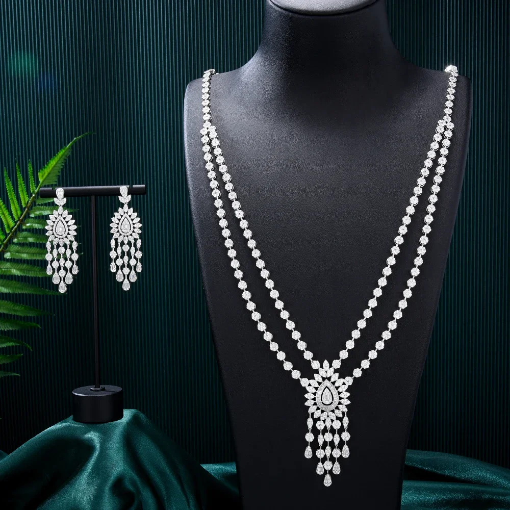 Soramoore Luxury Double Sexy Long Necklace Earrings Set Gorgeous Trendy For Women Bridal Wedding CZ Party Costume Jewelry Sets
Soramoore Luxury Double Sexy Long Necklace Earrings Set Gorgeous Trendy For Women Bridal Wedding CZ Party Costume Jewelry Sets