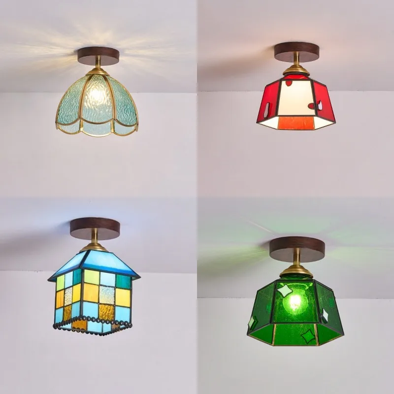 Medieval Vintage Dining Room Study Corridor Aisle Ceiling Light Retro Walnut Porch Cloakroom Light Pastoral Stained Glass Lamp
Medieval Vintage Dining Room Study Corridor Aisle Ceiling Light Retro Walnut Porch Cloakroom Light Pastoral Stained Glass Lamp