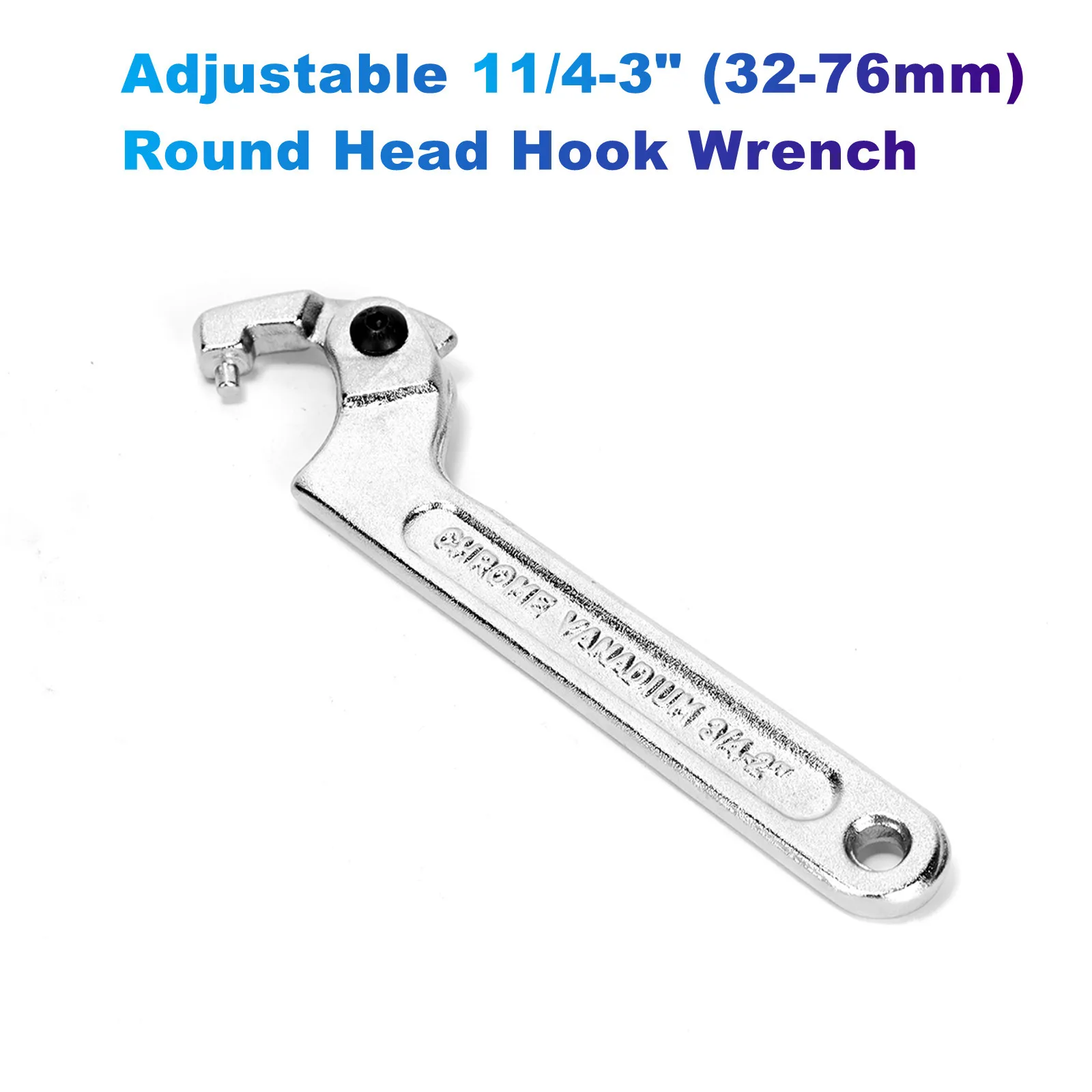 Adjustable 11/4-3" (32-76mm) Round Head Hook Wrench Chrome Vanadium for Tightening Collars, Lock Nuts, Side Channel Nuts
Adjustable 11/4-3" (32-76mm) Round Head Hook Wrench Chrome Vanadium for Tightening Collars, Lock Nuts, Side Channel Nuts