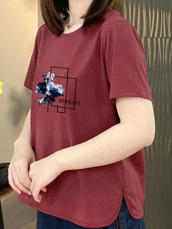 Elegant Commuter Style Short Sleeve Printed T-Shirt Women's Loose Slimming Anti-Aging Mommy Fashion Top Casual round Neck
Elegant Commuter Style Short Sleeve Printed T-Shirt Women's Loose Slimming Anti-Aging Mommy Fashion Top Casual round Neck