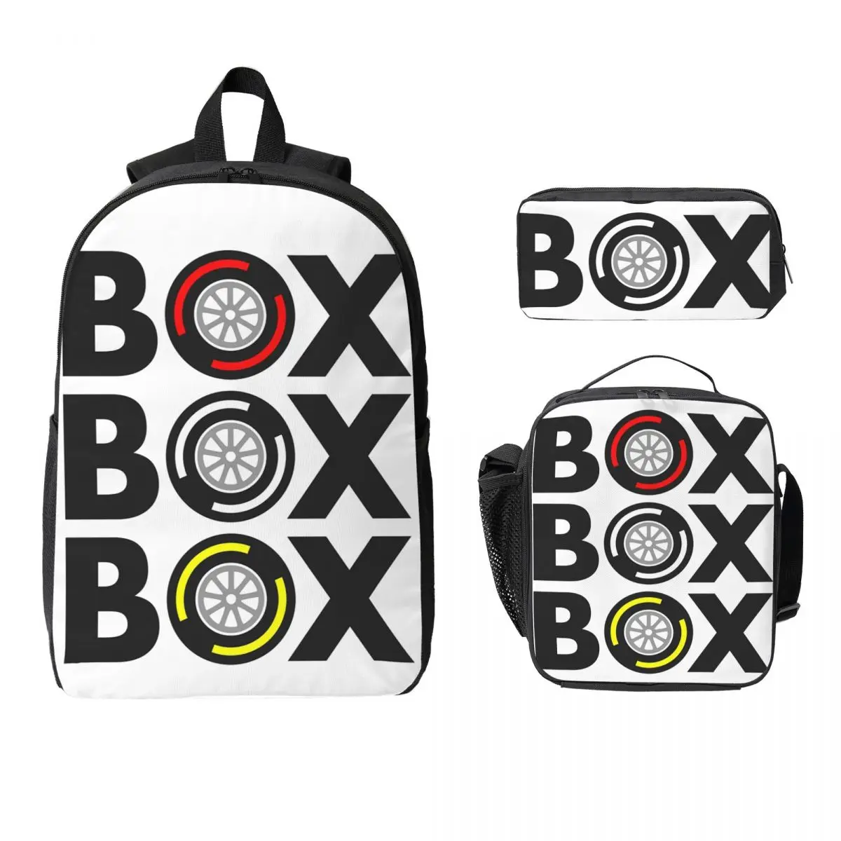 "Box Box Box" F1 Tyre Compound Design Backpack BookBag School Bag Laptop Shoulder Bags 3ps Insulated Lunch Bag Pencil Case
"Box Box Box" F1 Tyre Compound Design Backpack BookBag School Bag Laptop Shoulder Bags 3ps Insulated Lunch Bag Pencil Case