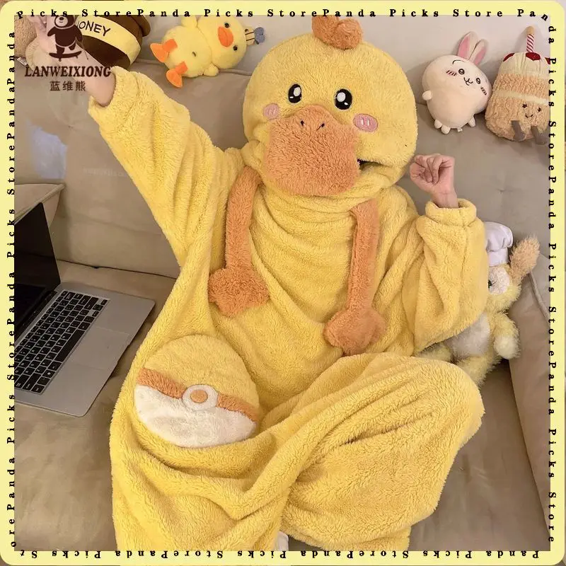 Psyduck One Piece Pajamas New Thickened Warm Coral Fleece Funny Cartoon Autumn Winter Home Loungewear For Adult Women Men
Psyduck One Piece Pajamas New Thickened Warm Coral Fleece Funny Cartoon Autumn Winter Home Loungewear For Adult Women Men