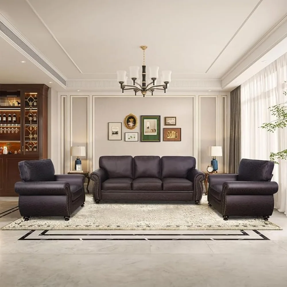 Living Room Sets,Mid-Century Vintage Sofa Couches with Rivet Design (Brown, 2 Single+3 Seater)
Living Room Sets,Mid-Century Vintage Sofa Couches with Rivet Design (Brown, 2 Single+3 Seater)