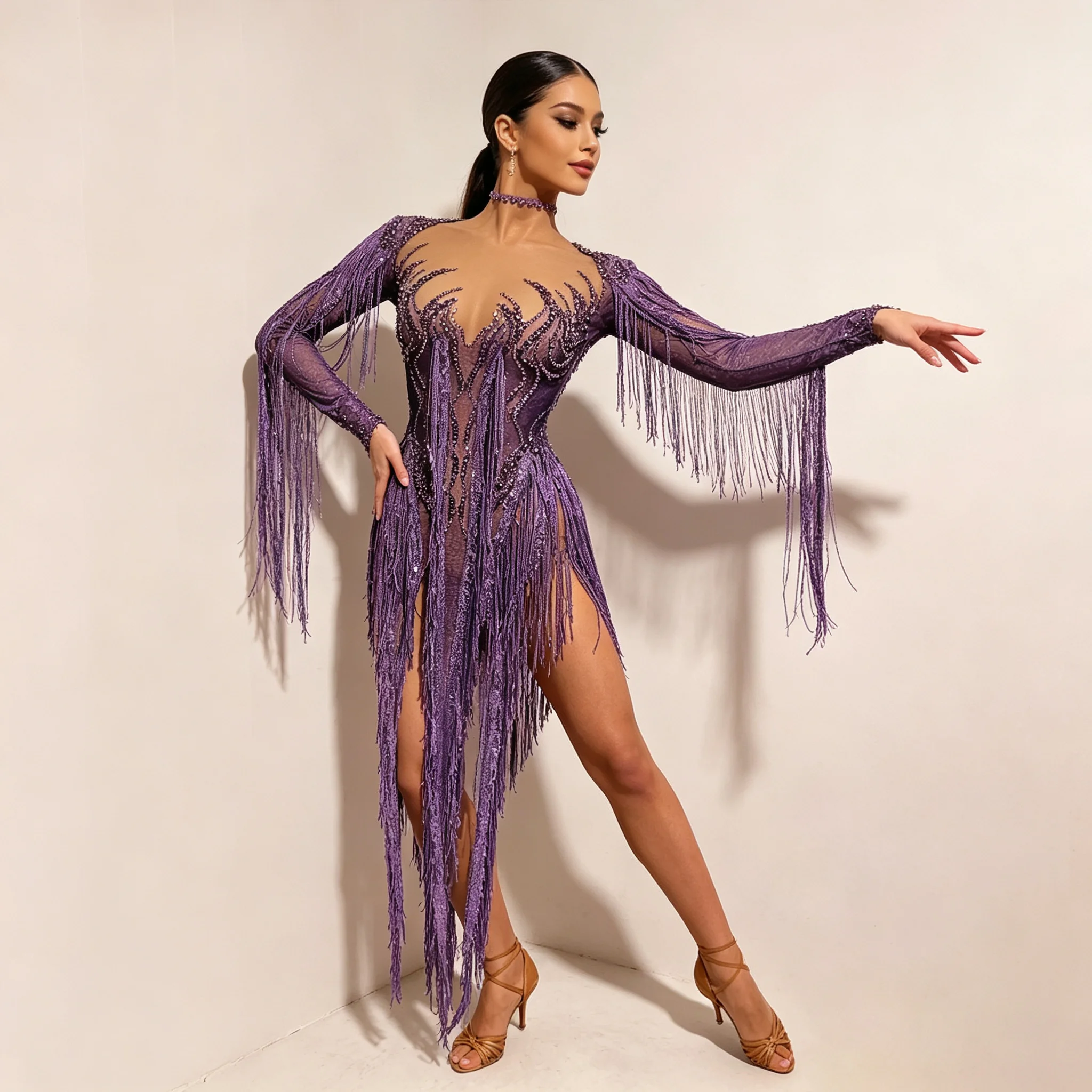 Luxurious Purple Rhinestone Tassel Dress See-through Mesh Ruffle Danc e Skirt Celebrating Birthday Party Stage Dance Costume
Luxurious Purple Rhinestone Tassel Dress See-through Mesh Ruffle Danc e Skirt Celebrating Birthday Party Stage Dance Costume