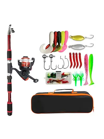 Juego completo de caña de pescar, kit con caña de pescar telescópica y carrete giratorio, cebos, anzuelos, juego de poste de viaje