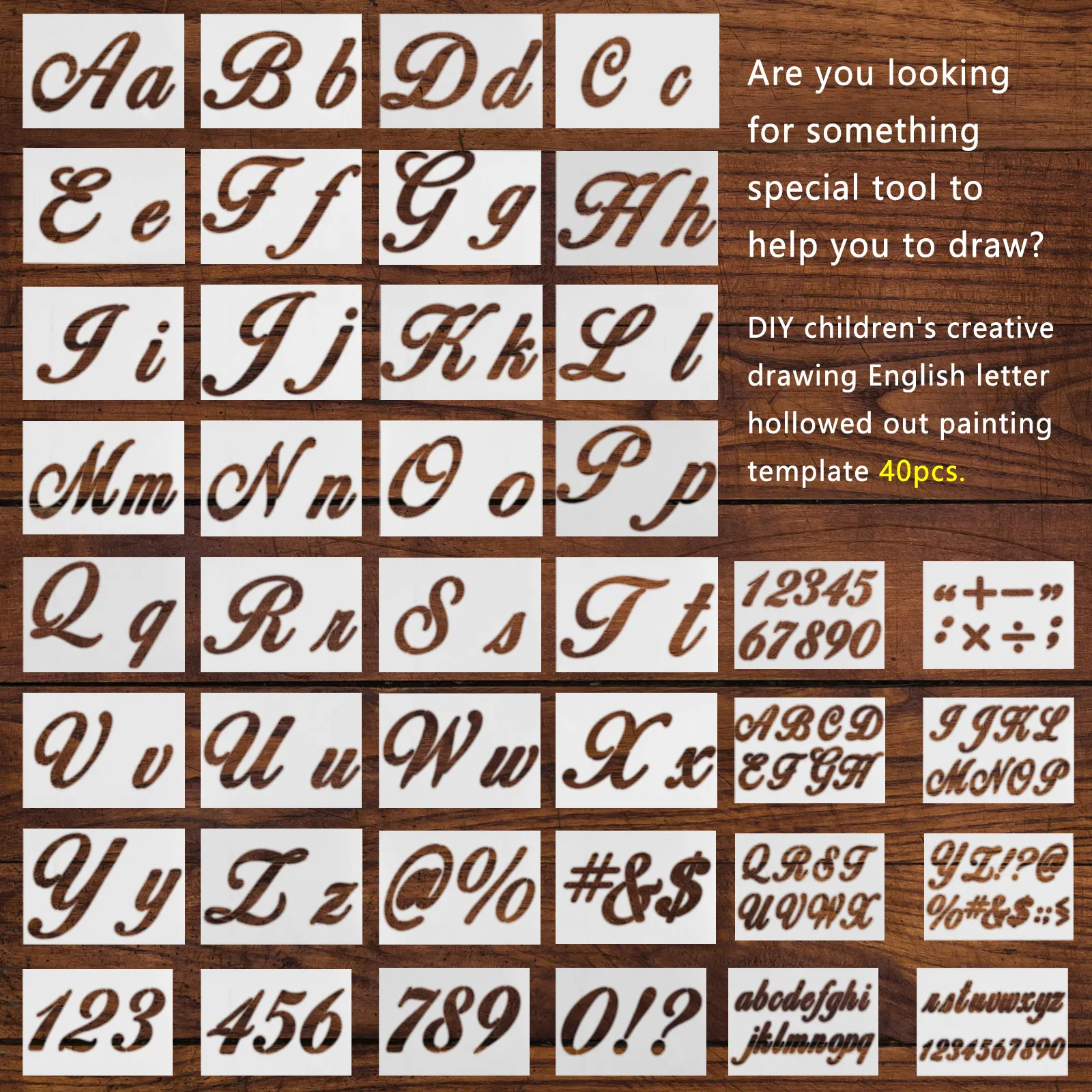 40Pcs Letter Drawing Stencils Kids DIY Hollow Painting Template Art Craft Tool for Scrapbooking Planner Gift Making
40Pcs Letter Drawing Stencils Kids DIY Hollow Painting Template Art Craft Tool for Scrapbooking Planner Gift Making