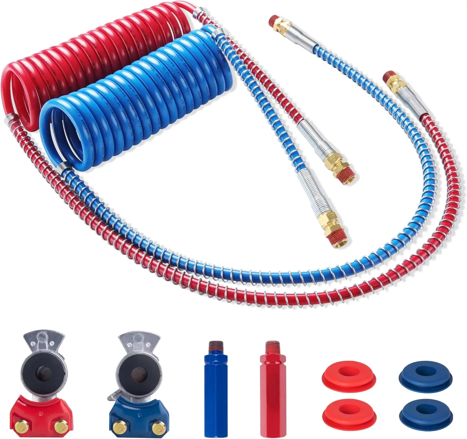 Semi Truck Air Brake Hose Kit with Coiled Lines, Glad Hands & Seals - 15' Length, DOT Compliant
Semi Truck Air Brake Hose Kit with Coiled Lines, Glad Hands & Seals - 15' Length, DOT Compliant