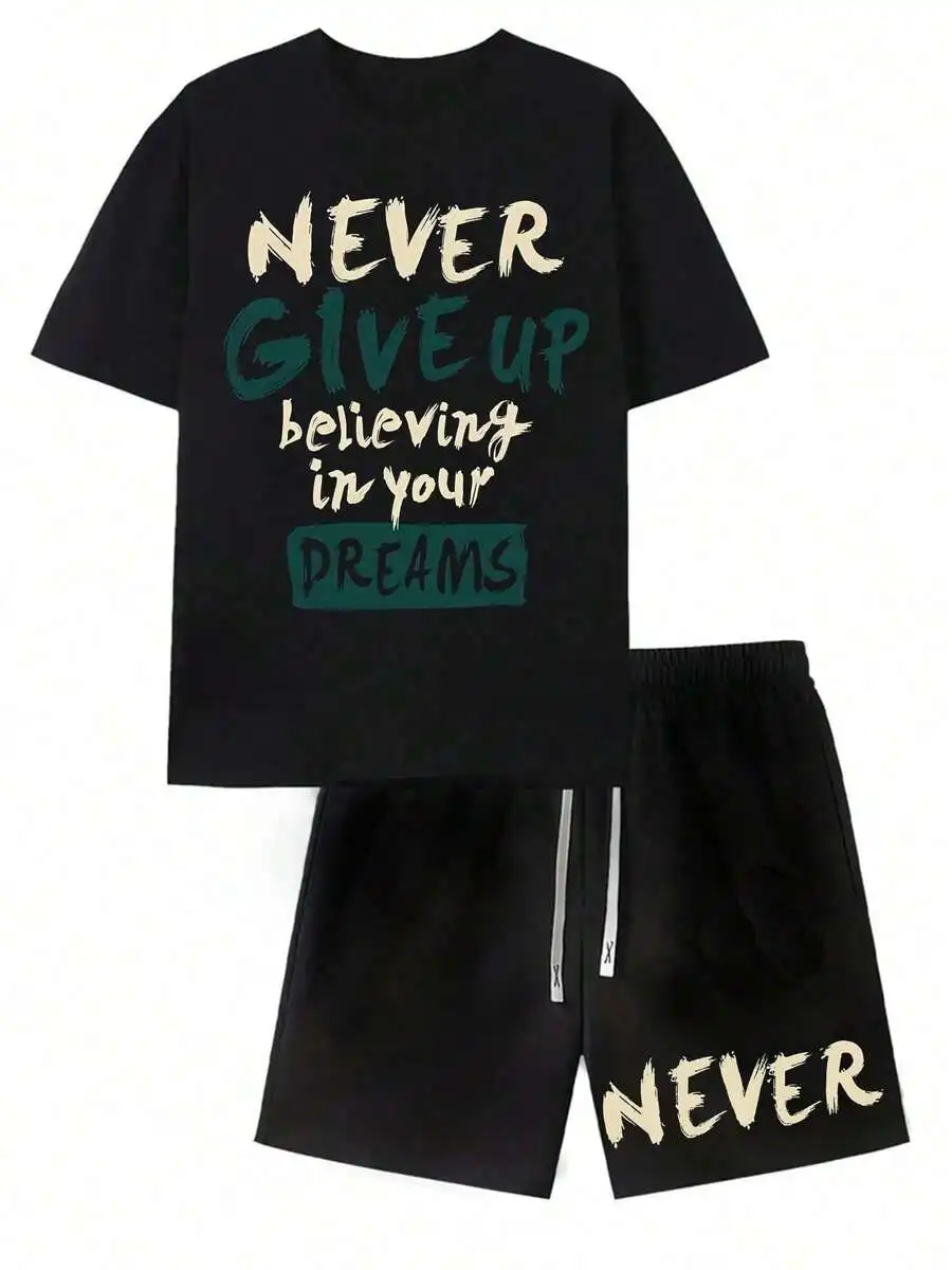 Mens Black Short Sleeve Tee And Matching Shorts Set Inspirational Casual Two Piece Outfit For Summer Gym Fitness Daily Wear
Mens Black Short Sleeve Tee And Matching Shorts Set Inspirational Casual Two Piece Outfit For Summer Gym Fitness Daily Wear