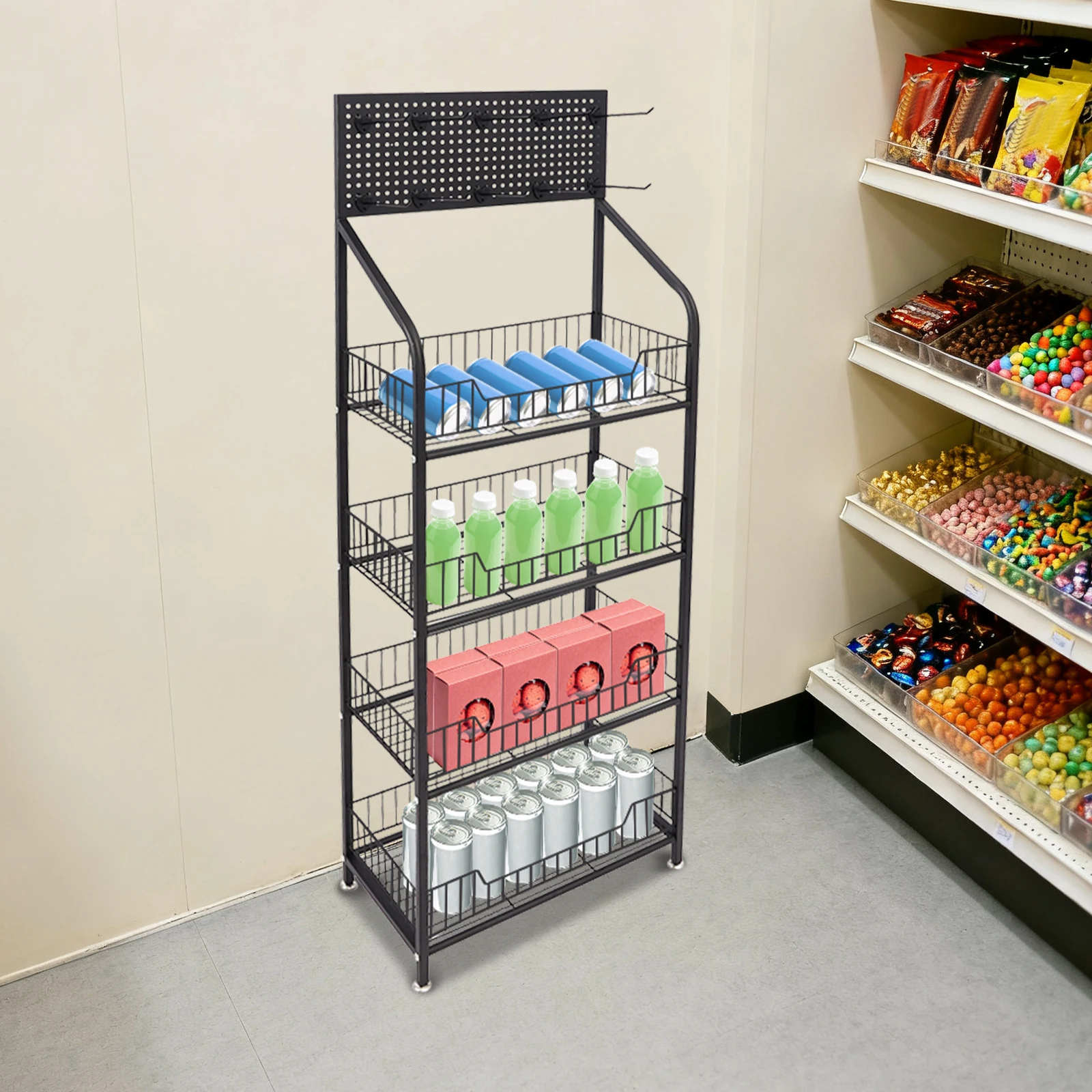 4-Tier Adjustable Display Snack Rack,with Universal Wheels, Strong Carrying Rectangular Frame,used To Store and Display Products
4-Tier Adjustable Display Snack Rack,with Universal Wheels, Strong Carrying Rectangular Frame,used To Store and Display Products